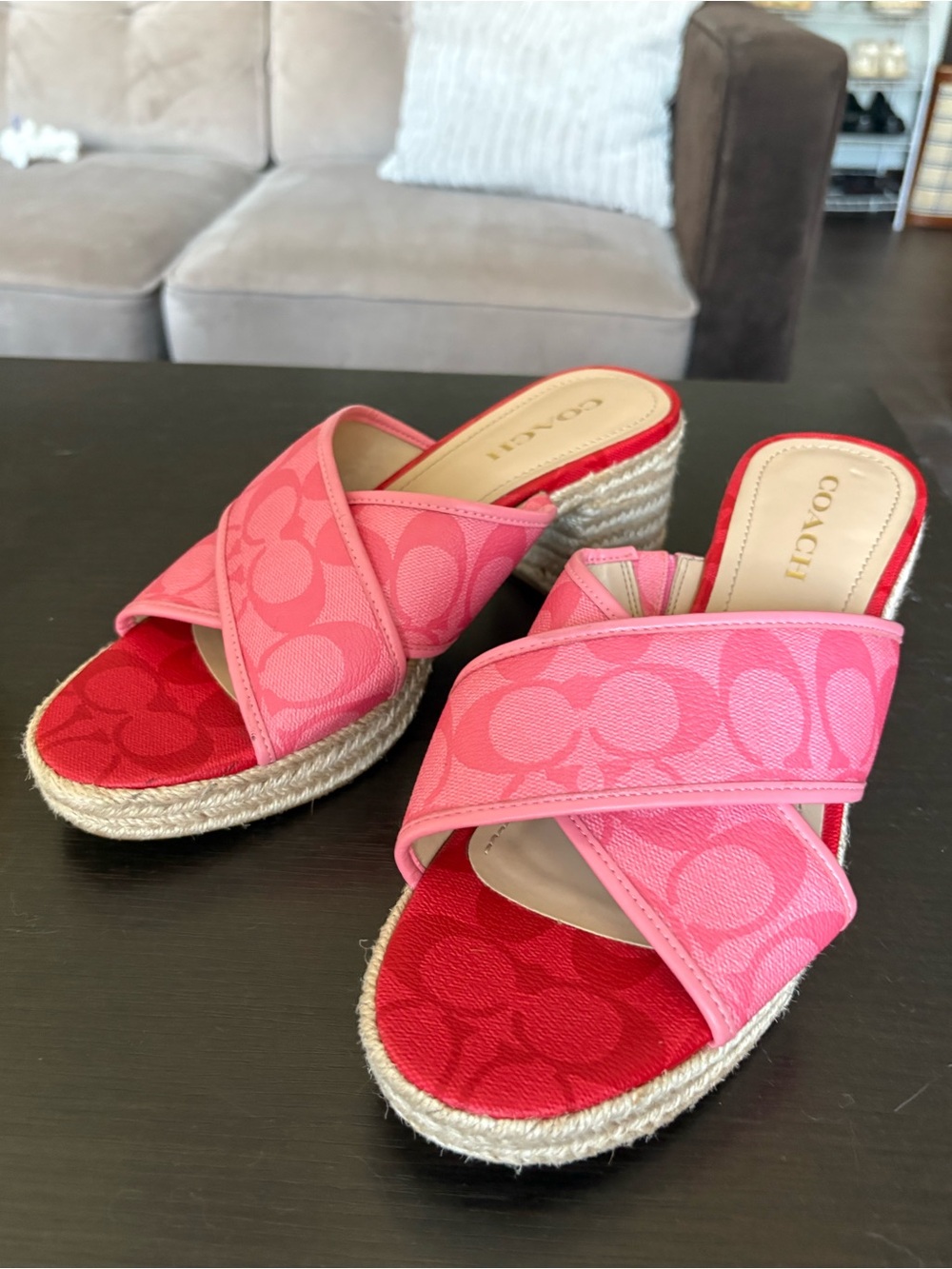 Coach Y2K 2000’s Pink Crisscross Espadrille Slide Sandals - Picture 3 of 11